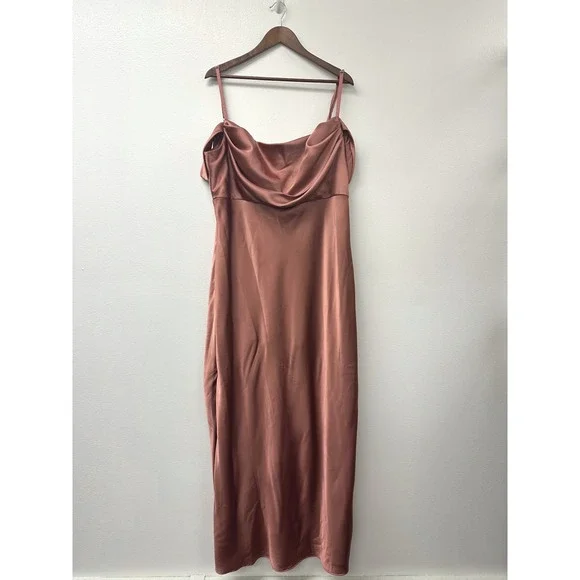Revelry Sienna Satin Drop Shoulder‎ Side Slits Dress in Copper Size 24 - Picture 2 of 10